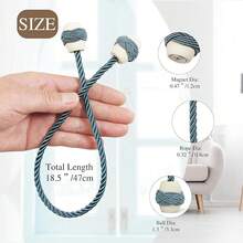 Curtain Tiebacks Magnetic Rope Tie Backs Handmade Curtains Holders Drapes Outdoor Decorative Window Holdbacks, Beige 2Pack - Blue - View 2