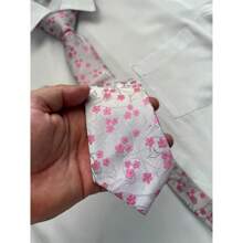 Gravata Semi Slim Floral Rosa - 1200 Fios