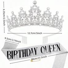 Birthday Queen Crown And Sash For Women, Rhinestone Tiara With Satin Birthday Queen Sash, Birthday Party Decorations Photo Booth Props Gifts - Multicolor - View 7