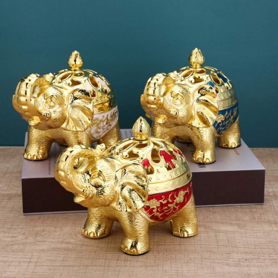 1件大象形香炉，适合客厅、门厅、餐桌、茶几等家居装饰。适用于瑜伽、香薰、家居装饰 - 彩色 - 查看 1