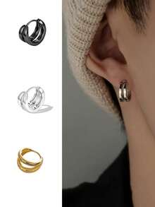 1 par de brincos de argola minimalistas com arco duplo, brinco unissex de cobre, adequado para uso diário, férias, festa, banquete no verão, presente para homens, casal, aniversário, festival, aniversário, dia dos namorados, feriado