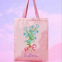 1 Piece Single-Sided Tote Bag Shoulder Bag Large Capacity Fashion Simple Casual Versatile Shopping Shopping Light Portable Class Student Bouquet Customizable Name Copywriting Personalized Unique