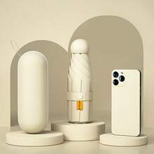 Travel Mini Umbrella For Purse With Case Small Compact UV Sun Protection Sun Lightweight Tiny Pocket Umbrella For Women Girls And Men - Warm sand color - 查看 1