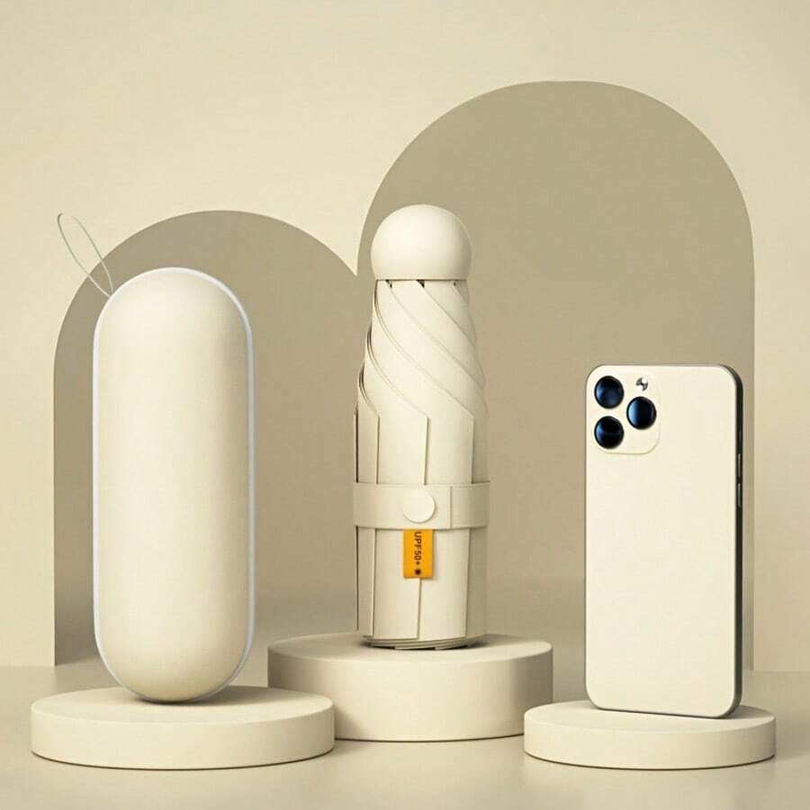 Travel Mini Umbrella For Purse With Case Small Compact UV Sun Protection Sun Lightweight Tiny Pocket Umbrella For Women Girls And Men - Warm sand color - 查看 1