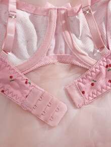 Women's Pink Fresh-Style Cherry Print Bow Lace Underwired Lingerie Set - Push-Up For Small Busts, INS-Friendly, Versatile For Daily Wear, Breathable, Comfortable & Soft Skin-Friendly Fabric - 粉色 - 查看 6
