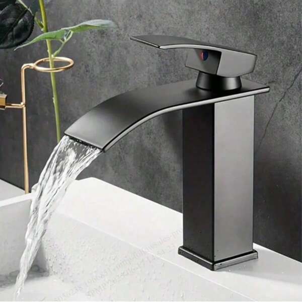 Bathroom Waterfall Faucet, Stainless Steel Square Spout Sink Faucet, Mirror Finished Hot And Cold Water Basin Faucet