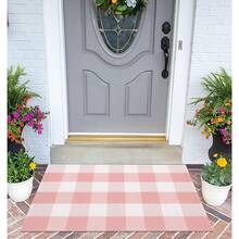 Green And White Outdoor Rug, Buffalo Plaid Porch Mat ,24"X16" Mat With 30"X18" Non Slip Rubber Backing, Easy To Clean, Low-Profile Floor Mat For Front Door Living Room Bedroom Office Dorm Home Decor Kitchen, Made In USA - Hồng Trắng - Xem 3