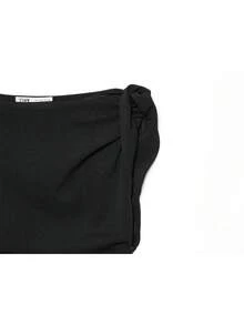 女士优雅不对称无袖连衣裙，时尚褶皱修身开衩露背派对连衣裙 - 黑色 - 查看 4