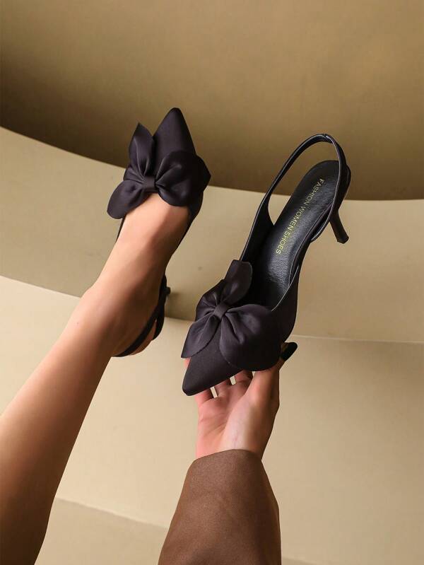 Spring/Summer New Bowknot Closed Toe Sandals, Slim Heel Ladies Slip-On Mules, Versatile High Heel Shoes, Run Small