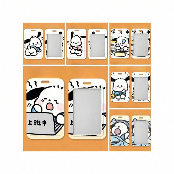 Sanrio Funda deslizante para tarjeta de estudiante Pochacco, protección para tarjeta de comida, tarjeta de transporte público, tarjeta de acceso, tarjeta universitaria, útiles escolares, de vuelta a la escuela