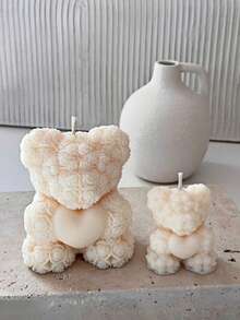 1 件 3D 心形玫瑰泰迪熊硅胶蜡烛模具 - DIY 情人节浪漫礼物，用于香薰蜡烛树脂工艺品婚礼家居装饰 - 白色 - 查看 3