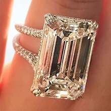 Elegant And Shining Oversized 0.55*0.39 Inch Inlaid Synthetic Zirconia Engagement Ring, Luxury Bridal Wedding Party Accessories, Women'S Jewelry - 彩色 - 查看 2