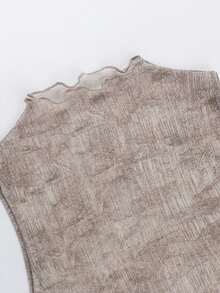 ​​Feminine Sheer Sleeveless Crewneck Top With Abstract Print Artistic Tank​​ - Khaki - View 5