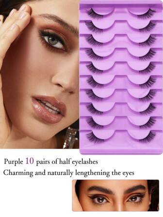 10 Pairs Natural Half Eyelashes – 10mm Short Dense Cat Eye Lashes, 3D Mink-Like Softness – Subtle & Fluffy For Daily Dating, Beginner-Friendly