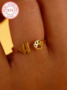 Inel personalizat din argint 925 cu inițială drăguță pentru femei, cu gheare, inel cu monogramă personalizat, inel cu monogramă personalizat, cadou pentru femei, cadou de aniversare