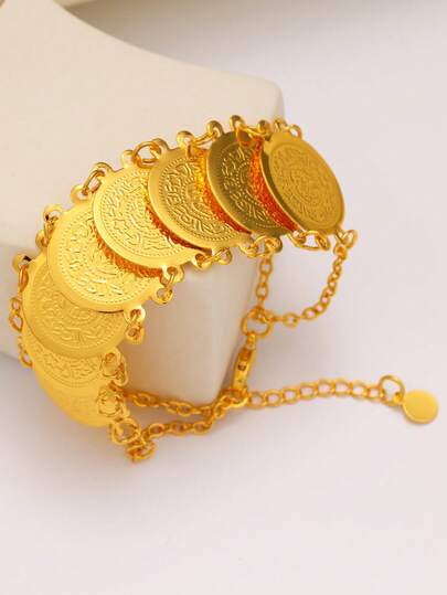 1pc Vintage Middle Eastern Coin Bracelet, Suitable For Everyday And Festive Wear, Ideal For Islamic, Arabic, And African Women's Jewelry