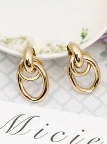 1pair Fashionable Gold Tone Metal Multi-Turn Knotted Design Stud Earrings For Women, Double Hoop Studs, Statement Dangling Earrings, Unique Earrings.(The Color Of The Product May Vary Slightly Under Different Displays/Lighting Conditions)