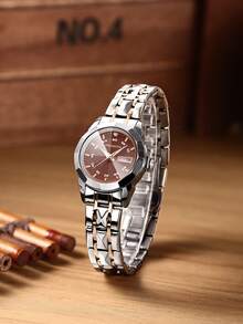 1 件女士时尚石英表，带日历显示，休闲百搭，适合日常佩戴 - 棕色 - 查看 2