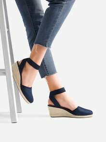 Women's Elastic Ankle Strap Espadrilles Wedge Sandals - Blue - View 10