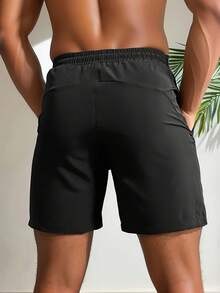Shorts Atléticos Masculinos de Secagem Rápida com Bolsos com Zíper, Calções De Praia De Secagem Rápida,Atividades Ao Ar Livre No Verão, Treino Na Academia, e Relaxamento Em Casa - Preto - Visão 3