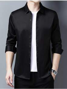 Men's Solid Color Lapel Collar Dress Shirts, Casual Long Sleeve Button Down Shirt For Formal Occasions - 查看 9