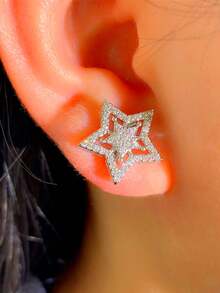 1 Pair Pentagram Shaped Fashionable Earrings, Fit For Parties And Everyday Wear, All Season