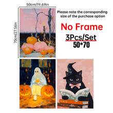 3 件套万圣节画廊套装、黑猫女巫印花、女巫装饰、万圣节墙面套装、万圣节可打印墙面艺术、万圣节装饰、房间装饰美学、家居装饰、帆布墙面艺术、墙面装饰、卧室装饰、可选画框