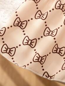 Cute Cat & Dog Allover Print Hooded Jumper Dress With Bow Decor - Apricot - View 5