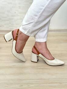 BLOCK HEEL PUMP OPEN BACK WHITE Simple Elegant Office - White - View 5