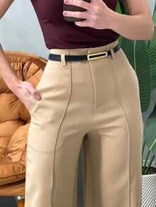 Women's Wide Leg Tailored Pants, High Waist, Elegant, Formal, Party, Flare - Màu be - Xem 2