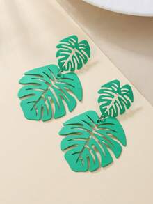 2 件波西米亚风格锌合金镂空叶元素耳环，适合女性日常佩戴、夏季海滩度假装、礼物