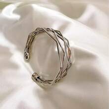 1pc Multi-Color Adjustable Open Geometric Bangle Bracelet, Suitable For Daily Wear, Gatherings And Gifts - Yellow Gold - View 3