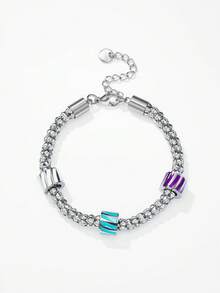 A Women's Stainless Steel Bracelet With European-Style Geometric Elements In Colorful Enamel Retro Design Is Suitable For Everyday Wear - Multicolor - View 2
