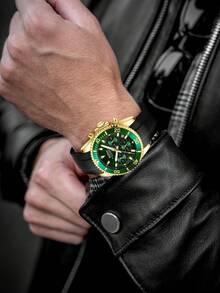 BIDEN Men's Watch Diving Bezel Chronograph Waterproof Luminous Design Rubber Strap Sports Analog Date - Green - View 7
