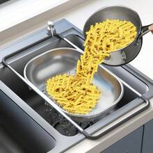 Over The Sink Colander - Strainers And Colanders - Sink Strainer Basket - Expandable Fine Mesh Strainer With Rubber Grip For Veggie, Fruits, Pasta, Home Kitchen Essentials (9.5W X 13.4-21.3L X 3.3H) - 黑色 - 查看 10