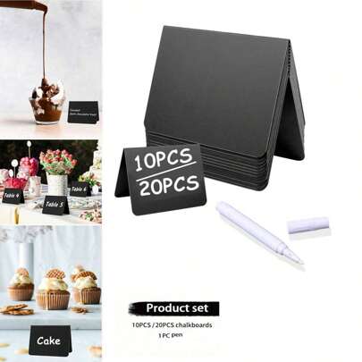 1 Set (1-20pcs V-Shape Table Cards + 1pc Pen) Tabletop PVC Signage, V-Shape Price Tags, Plastic Labels, Reusable Small Blackboard Table Cards, Suitable For Wedding Identification, Table Numbers, Buffet Cards, Price Tags, Message Board, Bakery & Cake Shop Hand-Drawn Signs + 1pc Doodle Painting Blackboard Pen