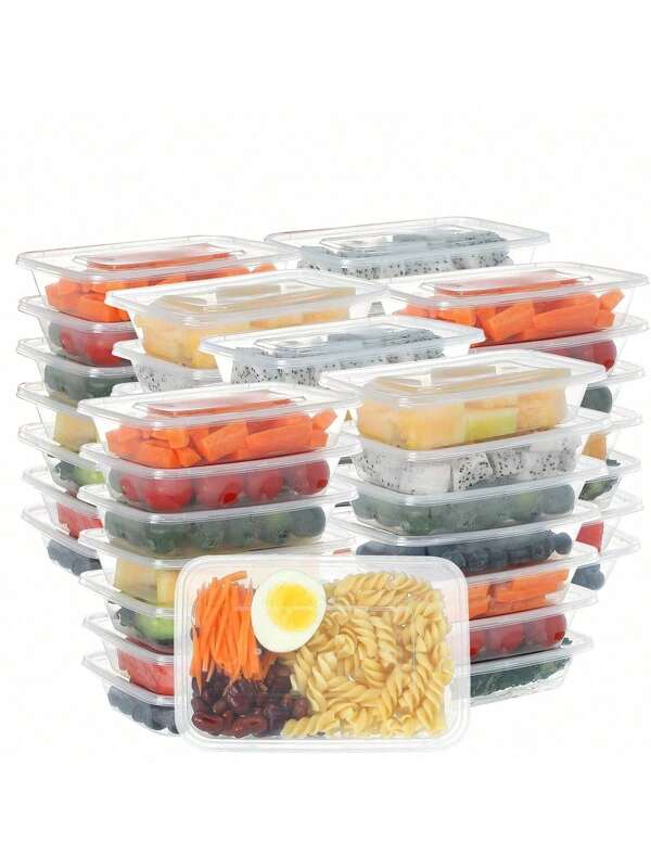 20pcs Set Plastic Food Storage Containers With Anti-Leakage Lids, 50ml Stackable Microwave Friendly Meal Prep & Takeout Containers, Rectangle Bento Boxes For Healthy Diet
