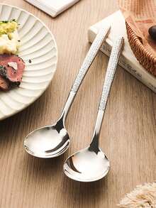 1/4/8pcs Elegant Stainless Steel Hammered Round Head Spoons - Perfect For Soup, Rice And Desserts - Durable Kitchen And Dining Tableware, Soup Spoons - Silver - View 9
