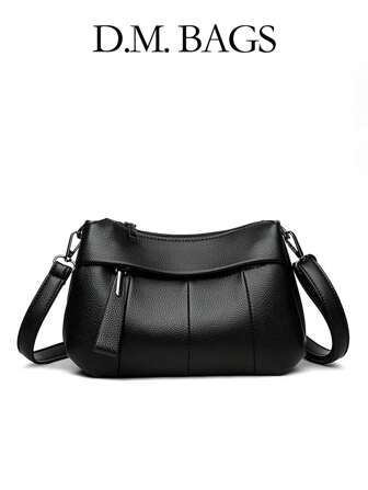 Geantă de umăr elegantă din piele PU pentru femei, model casual, versatilă, minimalistă, culoare solidă, cu compartimente multiple, curea de umăr reglabilă, pe un umăr, plisată, potrivită pentru locul de muncă, naveta, cadou pentru mamă