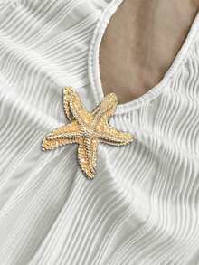 Camiseta sin espalda de mujer con textura en 3D con accesorios de estrella de mar, halter, cintura ceñida y espalda abierta, y Top corto con abertura y escote en la parte delantera, para primavera, verano y otoño