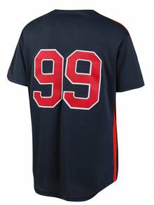 Atonmore Herren Baseball Trikot in Blau mit Nr. 99, Lässig Sport Hemd, mit Knöpfen Stickerei, Training und Match Sport Hemd - Blau - Übersicht 2