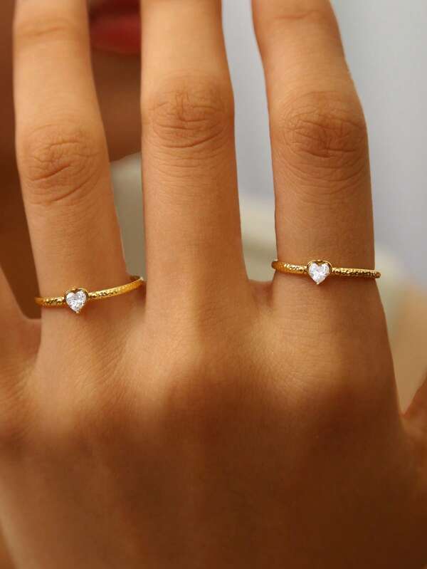 1pc Elegant Charming Personalized Luxurious Western Minimalist Fashion Chic High-End Stainless Steel Zirconia 18K Gold Plated Geometric Heart Diamond Open Ring, Suitable For Festivals, Travel, Work, Daily Party, Gift For Women