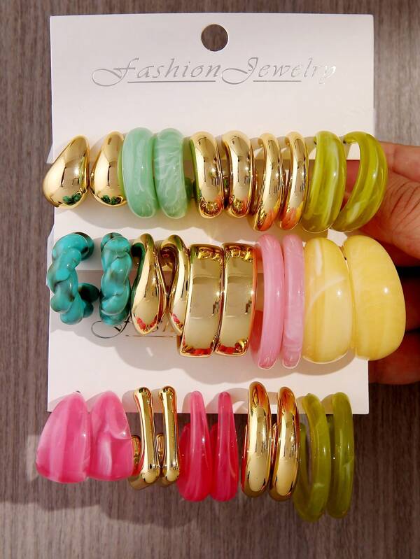 5/15 Pairs Gold Color Fashion Versatile Women Retro Classic Geometric Earrings Set