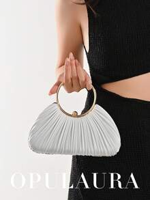 OpulAura Women Metallic High-End Evening Clutch Bag, Luxury Leather Handbag For Banquet, Gala, Party, Wedding, Bride, Bridesmaid, Birthday Dress Accessory, Clutch Bag For Wedding - White - View 8