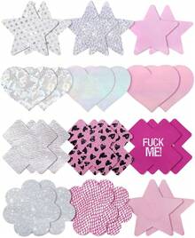 Glitters Pasties Rave Nipple Covers Stickers For Women Rave Party 12 Pairs Disposable Sticky Breast Petals - Silver - View 1