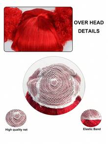 Parrucca da 10 pollici affascinante, rossa, corta e dritta, con ciuffi ricci e corna voluminose, per donne, feste in costume, cosplay, pagliacci. In fibra a bassa temperatura, pre-acconciata e pronta da indossare, dall'aspetto naturale.