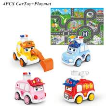 Juguete de coches para bebés de 3 años, coches de retroceso, juguete de empujar y avanzar para bebés, regalo de primer cumpleaños, vehículos a fricción con estera, juego de juguetes de vehículos a presión con diseños de dibujos animados, regalos