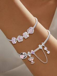 1pc Fashionable Dumbbell Beaded Accessory, Suitable For Women Bracelet, Bangle DIY Jewelry Making And Daily Outfit Decoration, Suitable For Girls Wearing - Silver - View 2