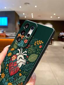 1 件绿色植物心形与花朵黑色瞳孔防震 TPU 手机壳，适合作为节日礼物，兼容 Apple XS/XS Max/XR/11 12 13 14 15 16 Pro/Pro Max/14 15 16 Plus、Nothing、Pixel、INFINIX、Redmi 系列