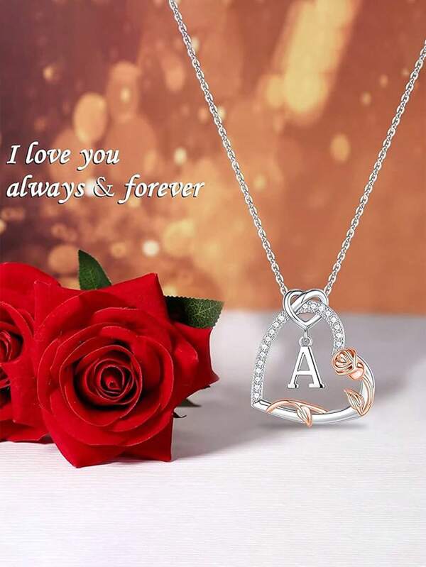 Collar con colgante de corazón y letra de rosa, joyería de moda, regalo perfecto para mamá, esposa, hija, novia en ocasiones especiales, accesorio elegante y estiloso para mujeres